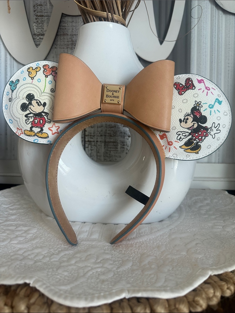 Disney Dooney & Bourke Sketch  Tan Leather Bow Mickey & Minnie Ear Headband - Picture 7 of 7